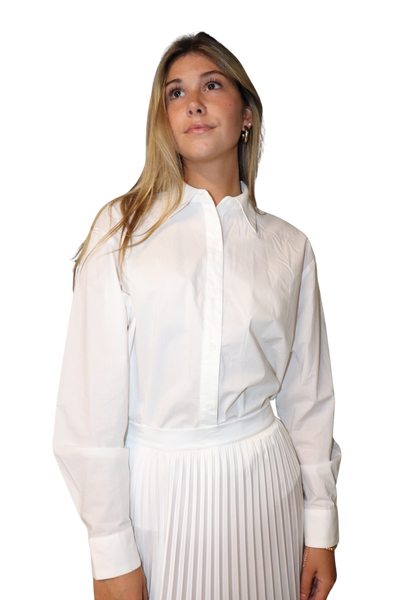 The Elle Satin Button-Down Shirt | White