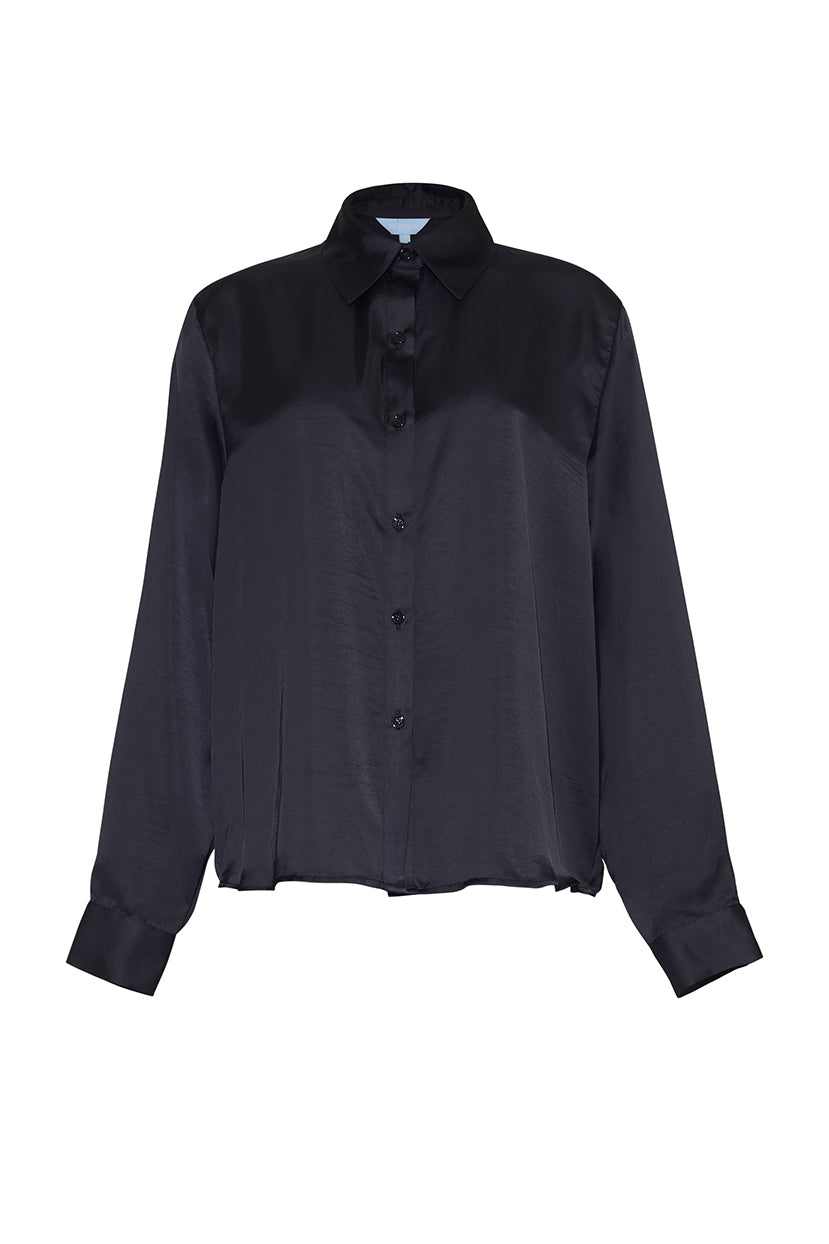 The Lily Satin Button-Up Shirt | Black