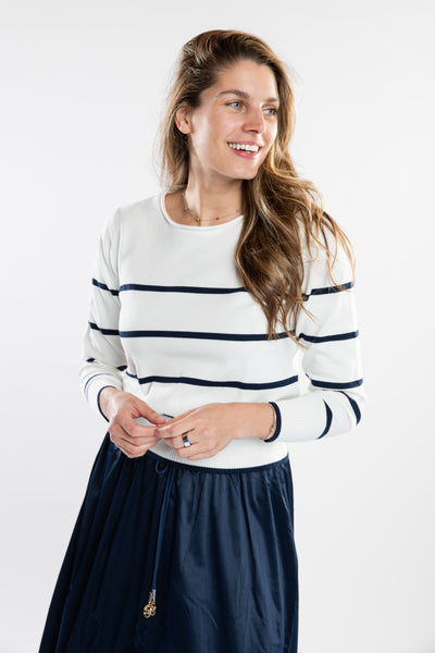 The Ellie Roll Neck Sweater | White & Navy