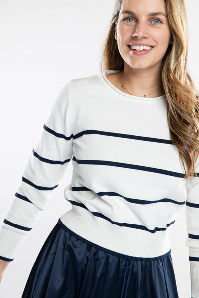 The Ellie Roll Neck Sweater | White & Navy