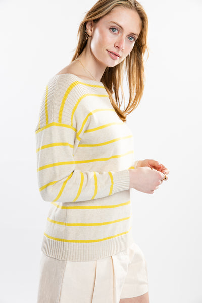 The Callie Boatneck Striped Sweater | Latte and Sun