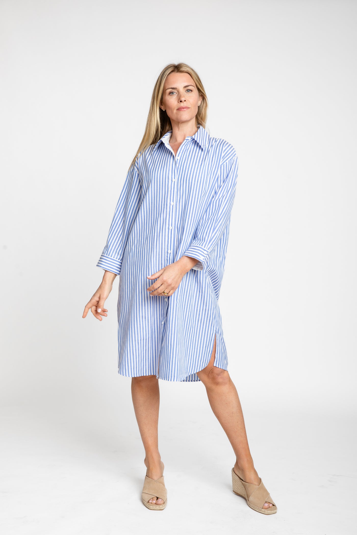 The Wide Striped Oxford Dress | Blue + White