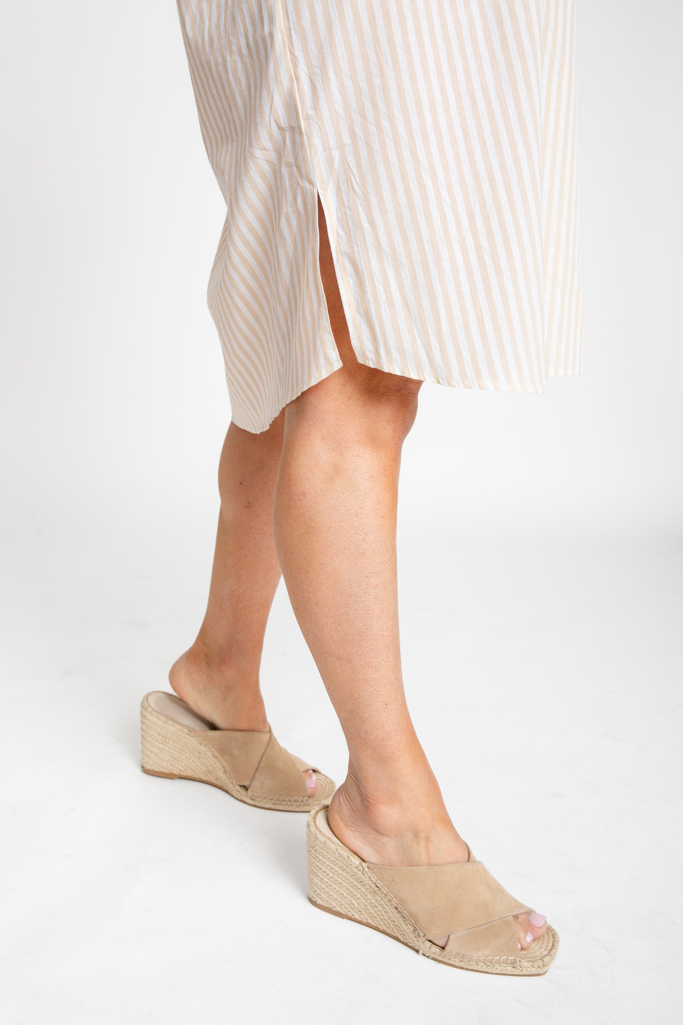 The Wide Striped Oxford Dress | Sand + White