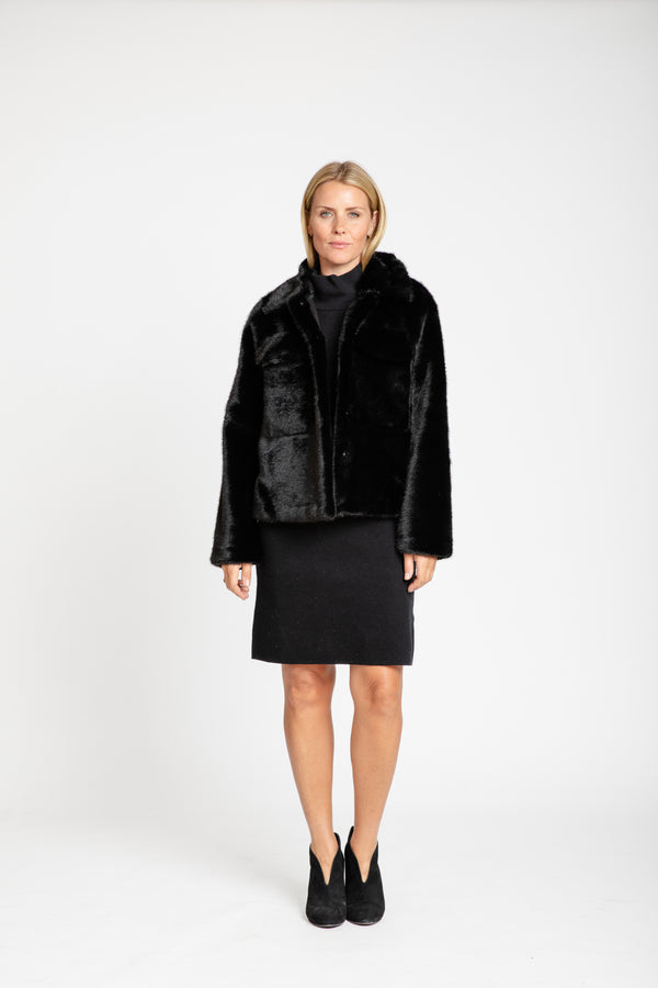 The Audrey Faux Fur Crop Jacket | Black