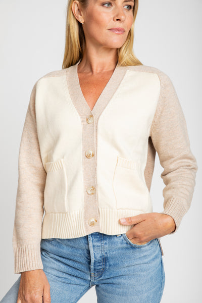 The Georgie Color Block Cardigan | Wheat Combo