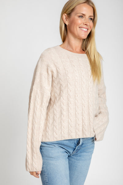 The Sadie Cashmere Bell Sleeve Crew Sweater | Wheat