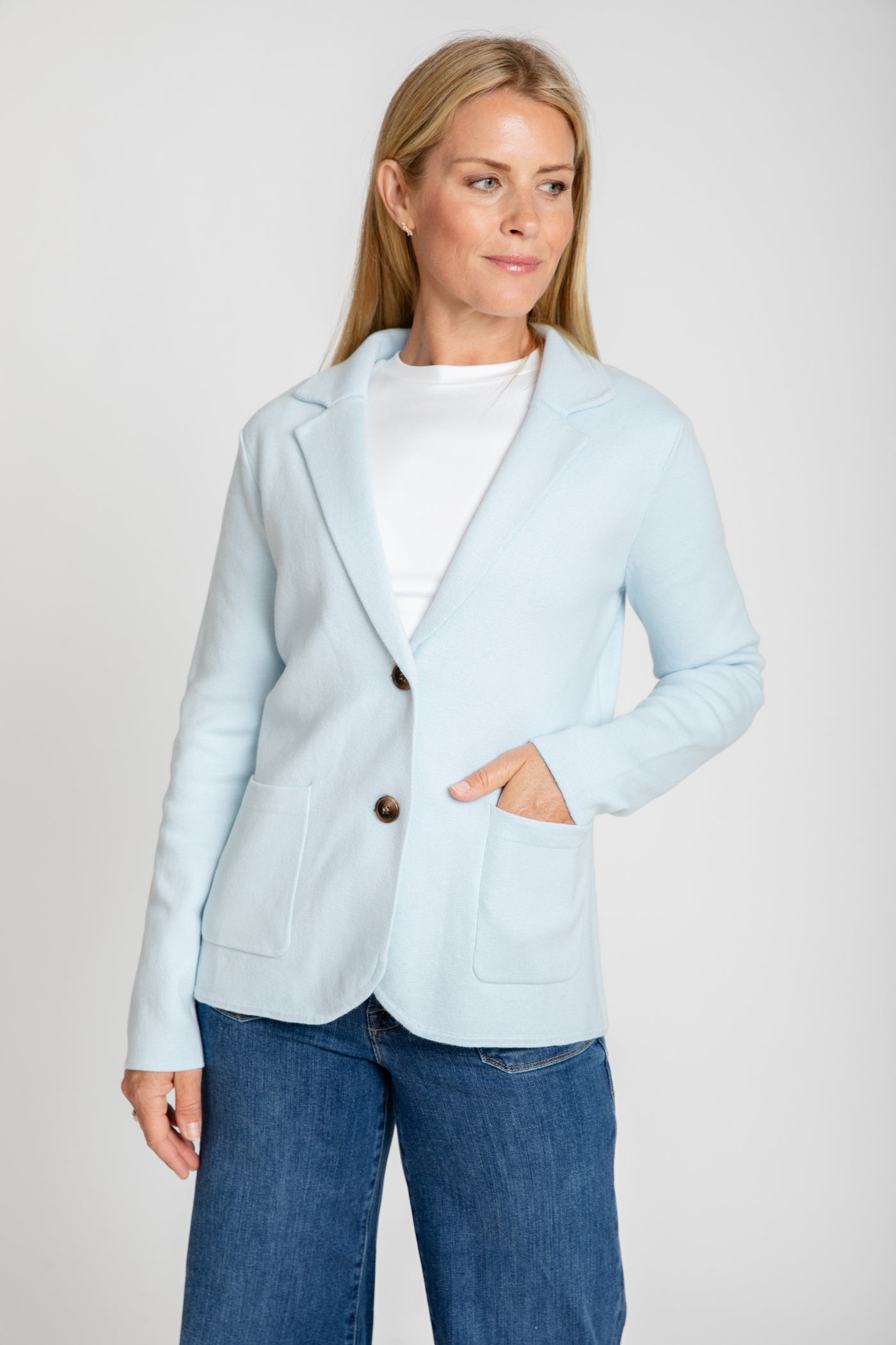 The Milly Knit Blazer | Frost Blue