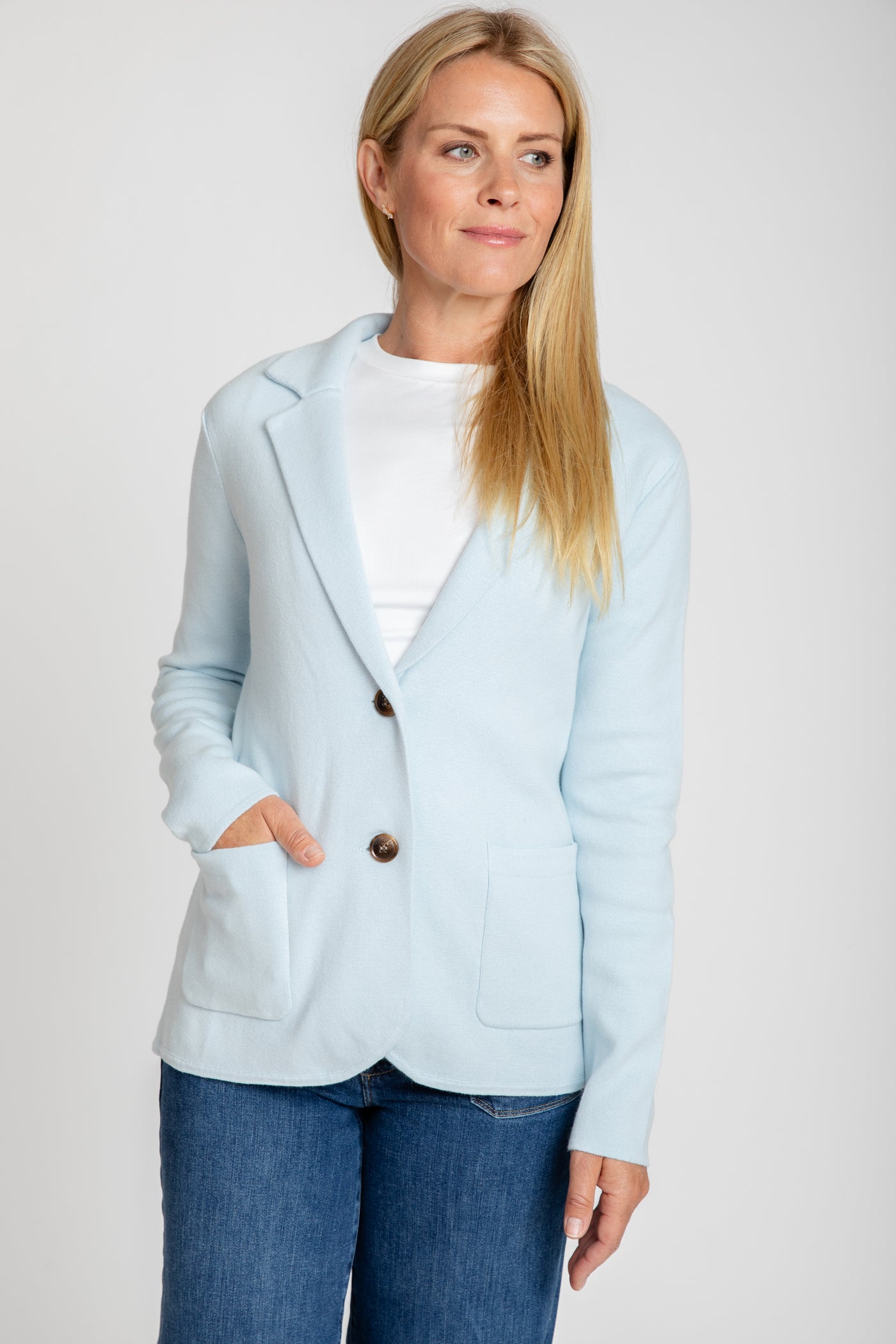 The Milly Knit Blazer | Frost Blue