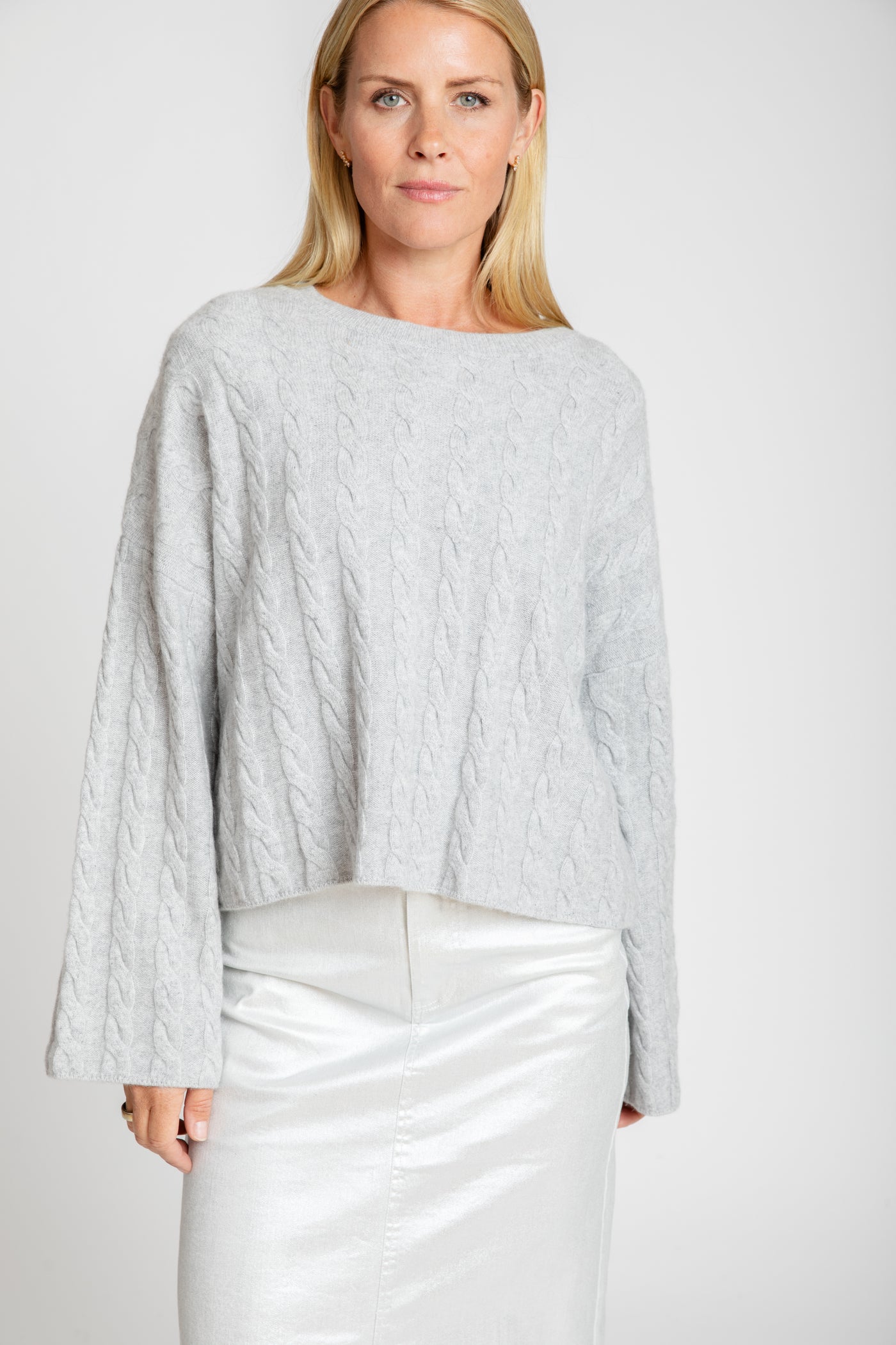 The Sadie Cashmere Bell Sleeve Crew Sweater | Dove Gray