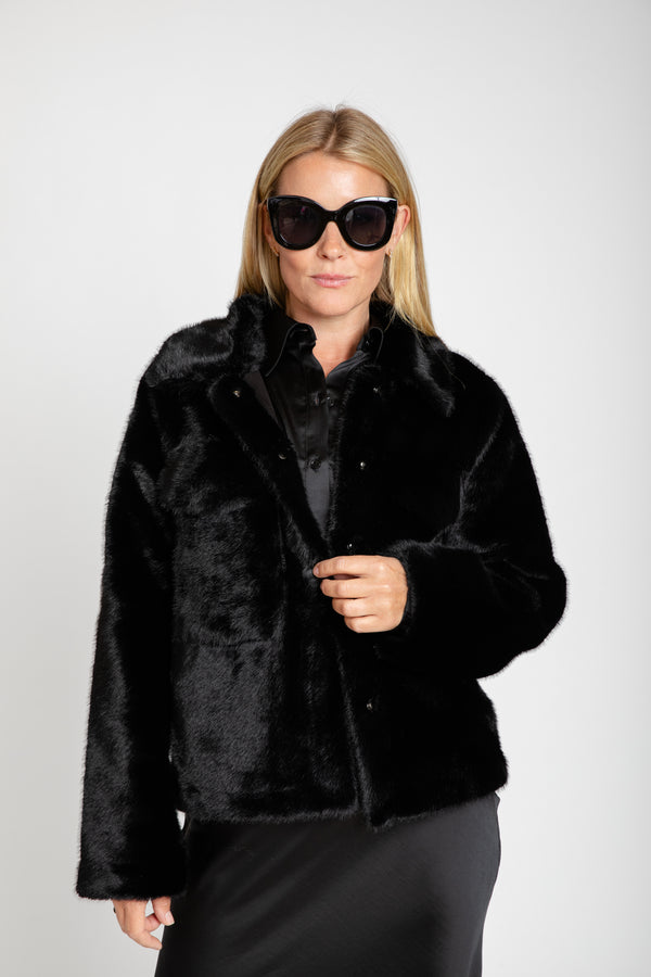 The Audrey Faux Fur Crop Jacket | Black