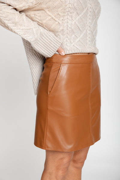 The Payton Vegan Leather Mini Skirt | Caramel