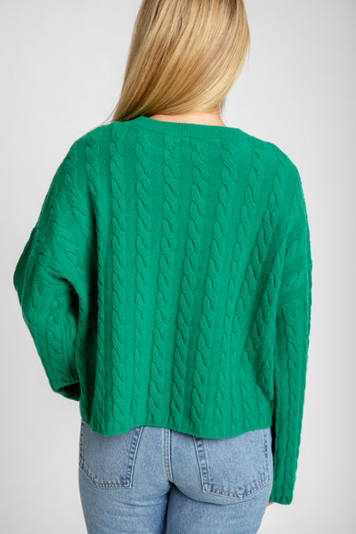 The Sadie Cashmere Crew Bell Sleeve Sweater | Green