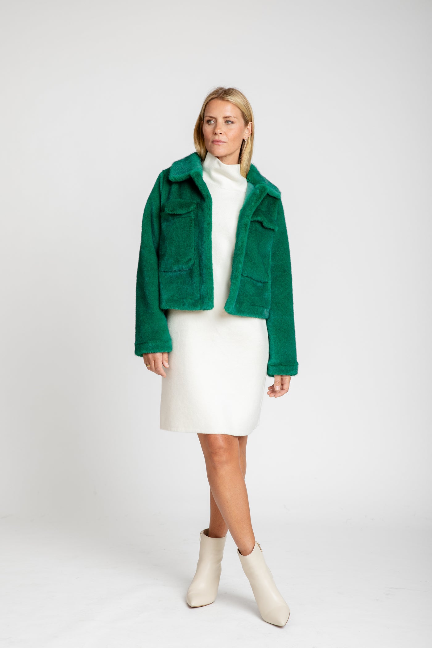 The Audrey Faux Fur Crop Jacket | Emerald