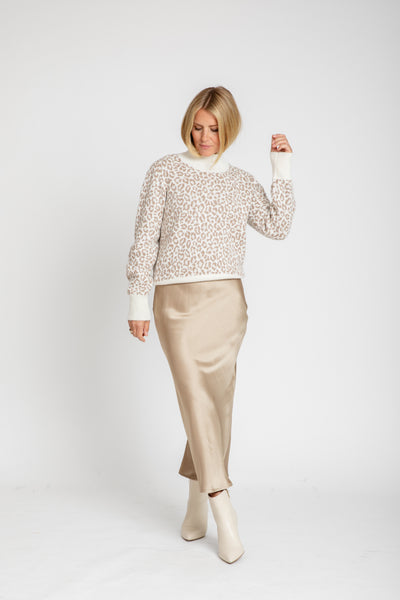 The Vienna Cashmere Mock Neck Sweater | Animal Print