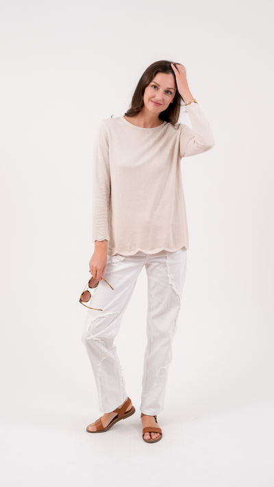 The Scalloped Crew Neck | Sand