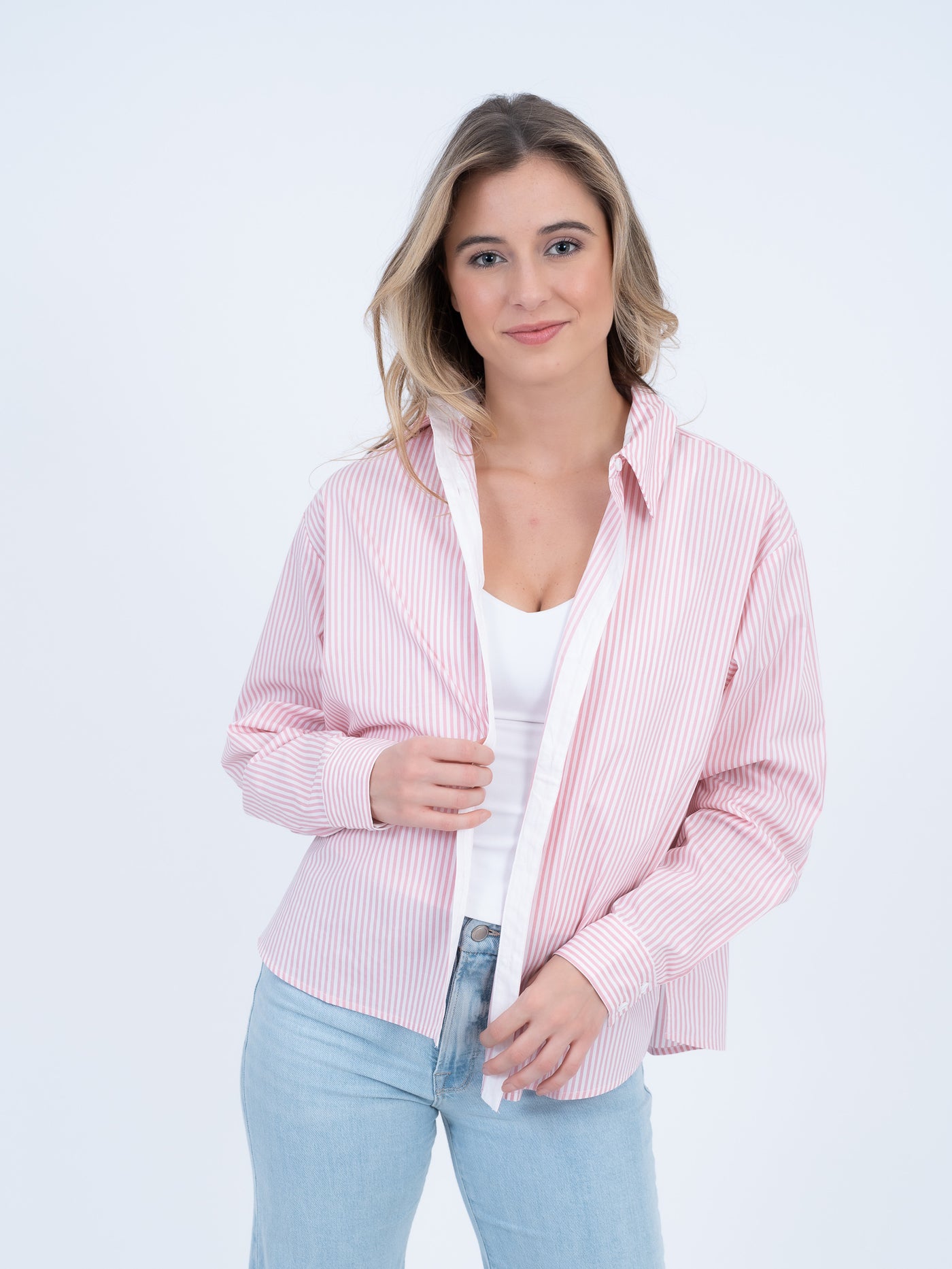 The Brooke Classic Button-Down Striped Shirt | Peony + White